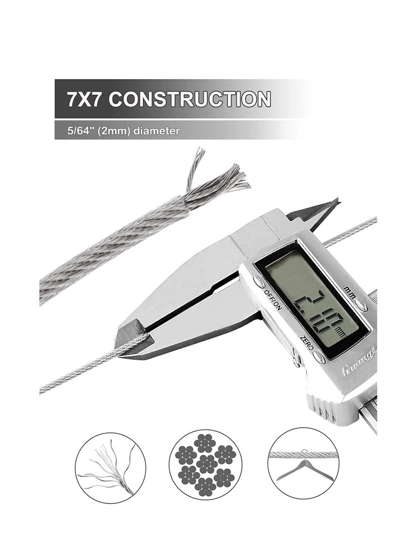 Wire Cable Railing Kit 164ft Stainless Steel Rope Coated Garden for Support System Clotheslines Hanging Lights with Thimbles Crimping Sleeves Clips Screwdrivers