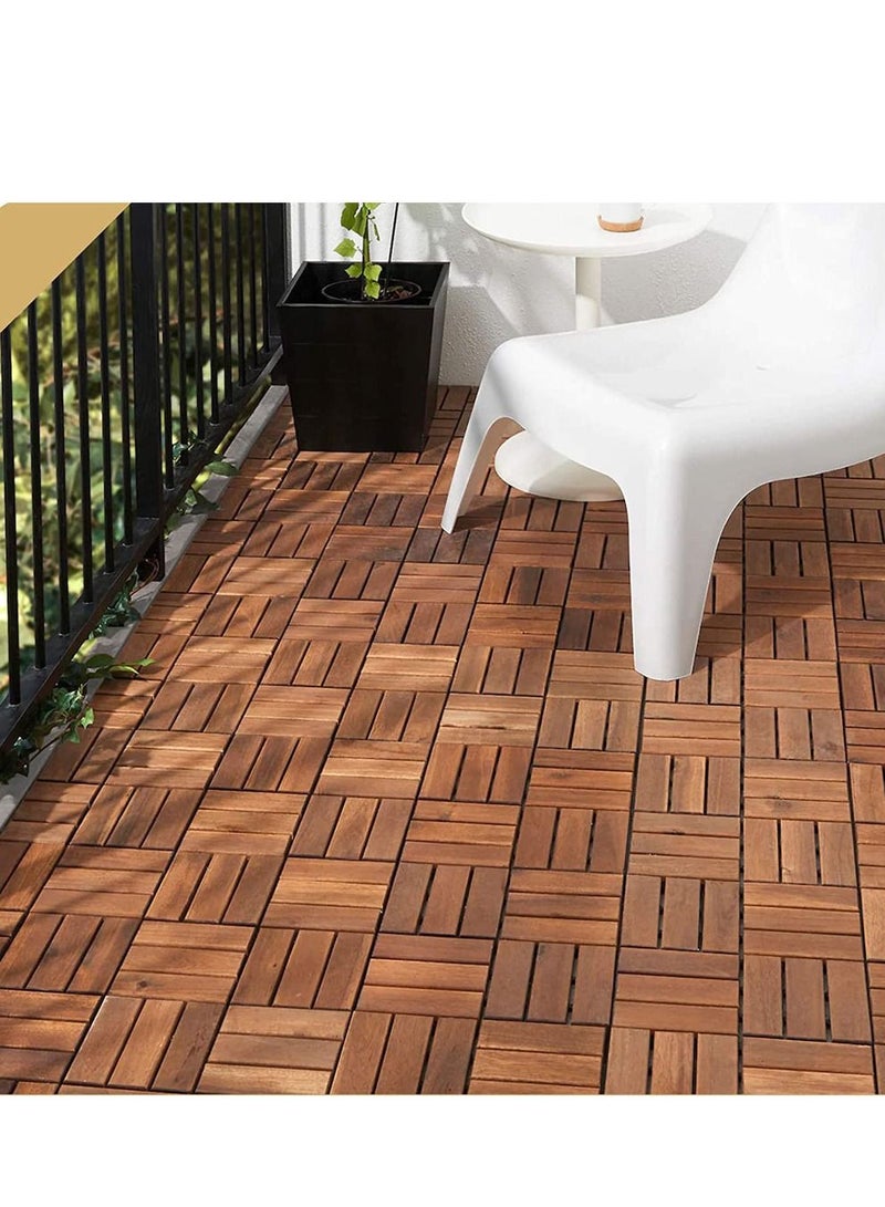 5pcs Wooden Decking Floor Tiles Interlocking Panels Brown 31x31x3cm