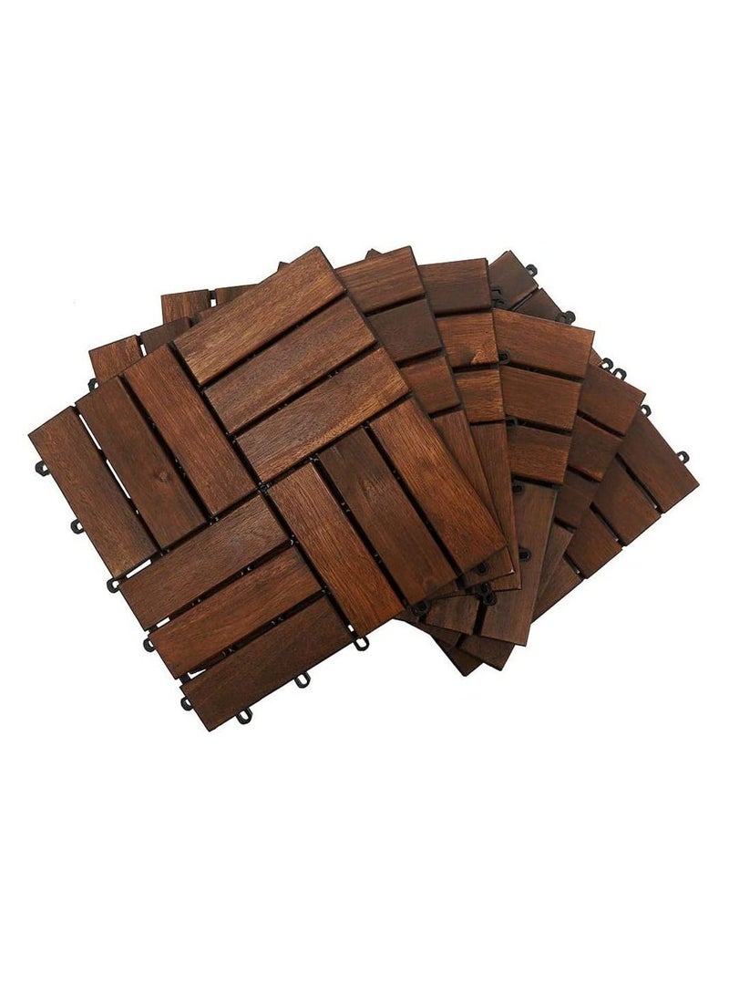 5pcs Wooden Decking Floor Tiles Interlocking Panels Brown 31x31x3cm