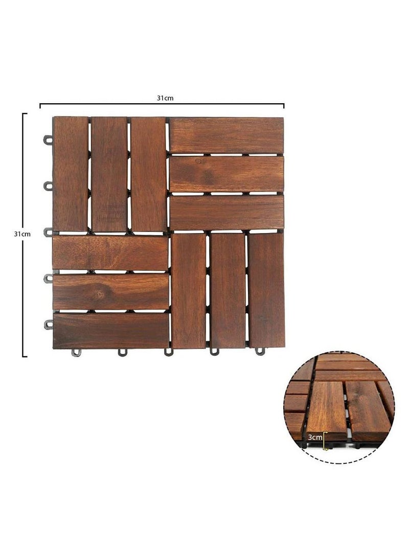 5pcs Wooden Decking Floor Tiles Interlocking Panels Brown 31x31x3cm