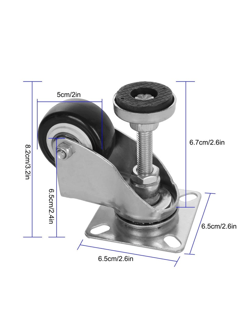 Swivel Leveling Castors, 4 Pcs Leveling Machine Caster, 50mm Retractable Wheels for Industrial Use, Workbenches, Trolleys, and More (Capacity 66kg)