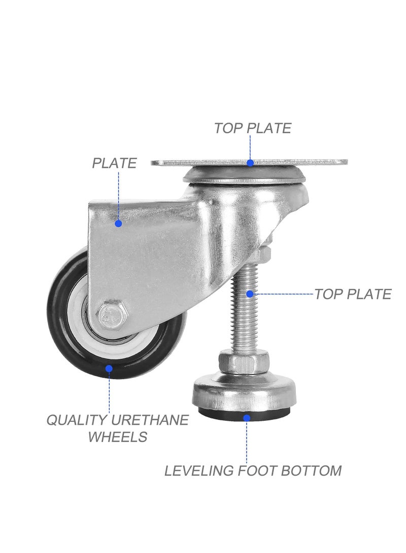 Swivel Leveling Castors, 4 Pcs Leveling Machine Caster, 50mm Retractable Wheels for Industrial Use, Workbenches, Trolleys, and More (Capacity 66kg)