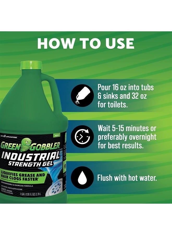 Industrial Strength Grease and Hair Drain Clog Remover | Drain Cleaner Gel | Safe for Pipes, Toilets, Sinks, Tubs, Drains & Septic Systems | 1 Gallon