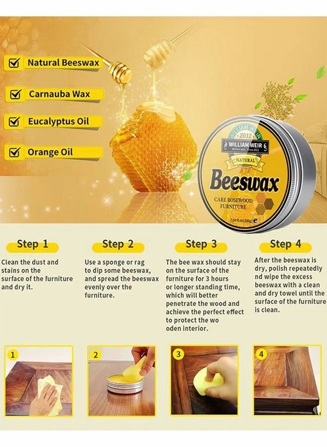 Natural Beeswax- Furniture Polish Wood Seasoning Beeswax for Wood Polish and Conditioner Multipurpose Waterproof and Repair Wood Wax Wood Cleaner and Polish Furniture Wax 200g