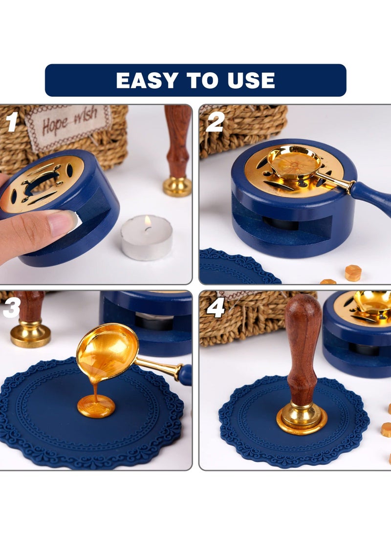 Sealing Wax Warmer, Wax Seal Kit with Candle Furnace Melting Wax Spoon Tealight Candles, Blue