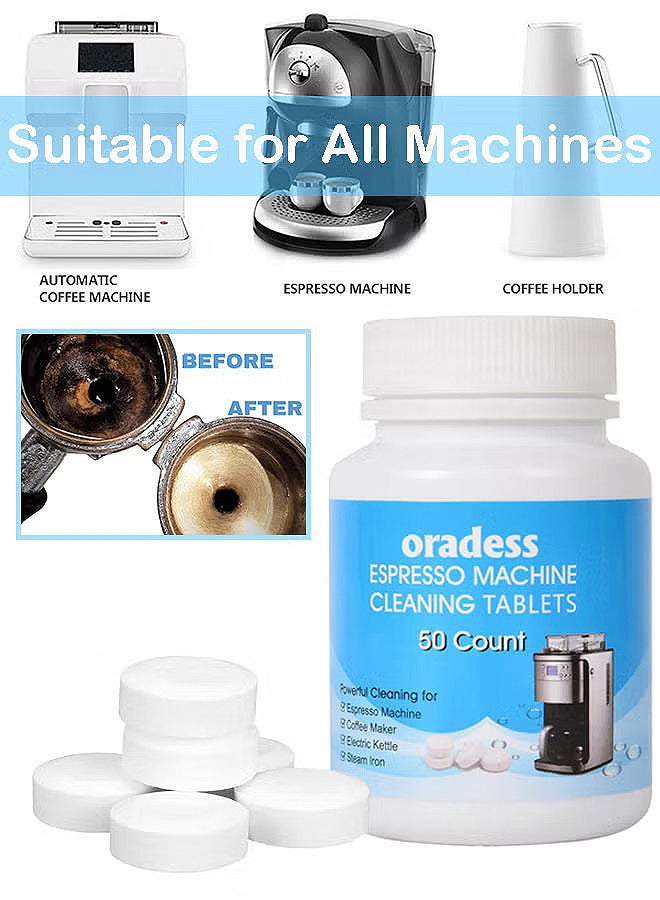 50PCS All-Purpose Espresso Machine And Coffee Maker Cleaning Tablets Also Works For Water Bottle Coffee Cup Stainless Steel Cup Kettle Limescale Removal