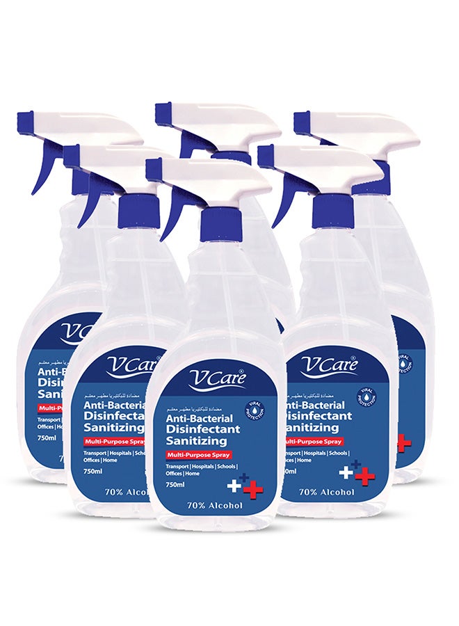 Antibacterial Disinfectant Sanitizing Multipurpose Spray 750ml Pack of 6