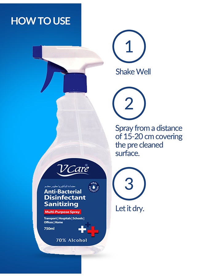 Antibacterial Disinfectant Sanitizing Multipurpose Spray 750ml Pack of 6