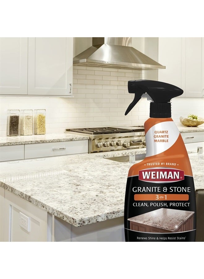 Granite Cleaner Polish and Protect 3 in 1-2 Pack - Streak-Free, pH Neutral Formula for Daily Use on Interior & Exterior Natural Stone with Microfiber Towel