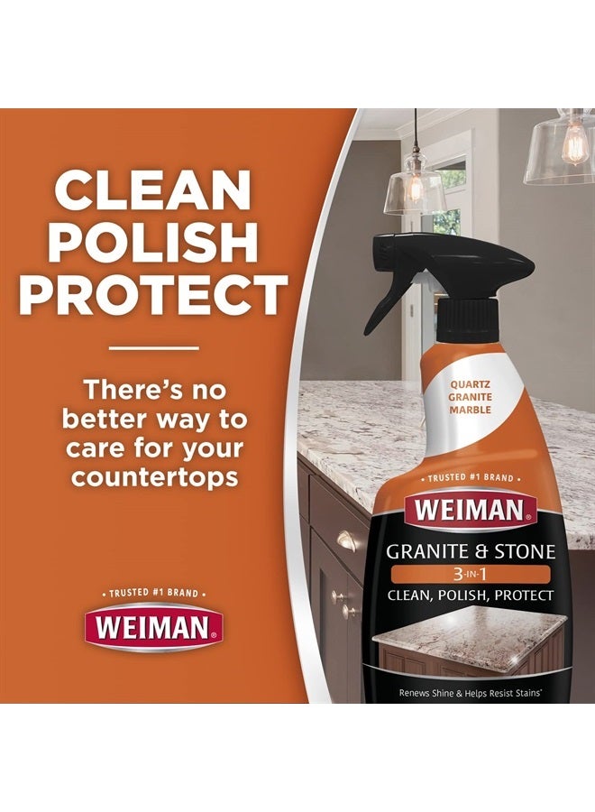 Granite Cleaner Polish and Protect 3 in 1-2 Pack - Streak-Free, pH Neutral Formula for Daily Use on Interior & Exterior Natural Stone with Microfiber Towel