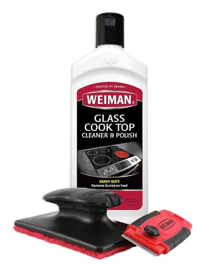 Weiman Cooktop Cleaner Kit - Cook Top Cleaner and Polish 10 oz. Scrubbing Pad, Cleaning Tool, Cooktop Razor Scraper