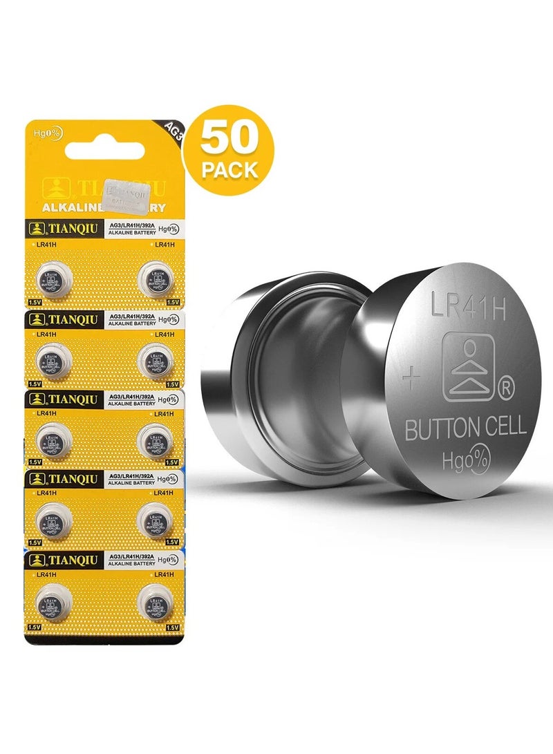50-Pieces Tianqiu AG3/ LR41H/ 392A 1.5V Alkaline Batteries