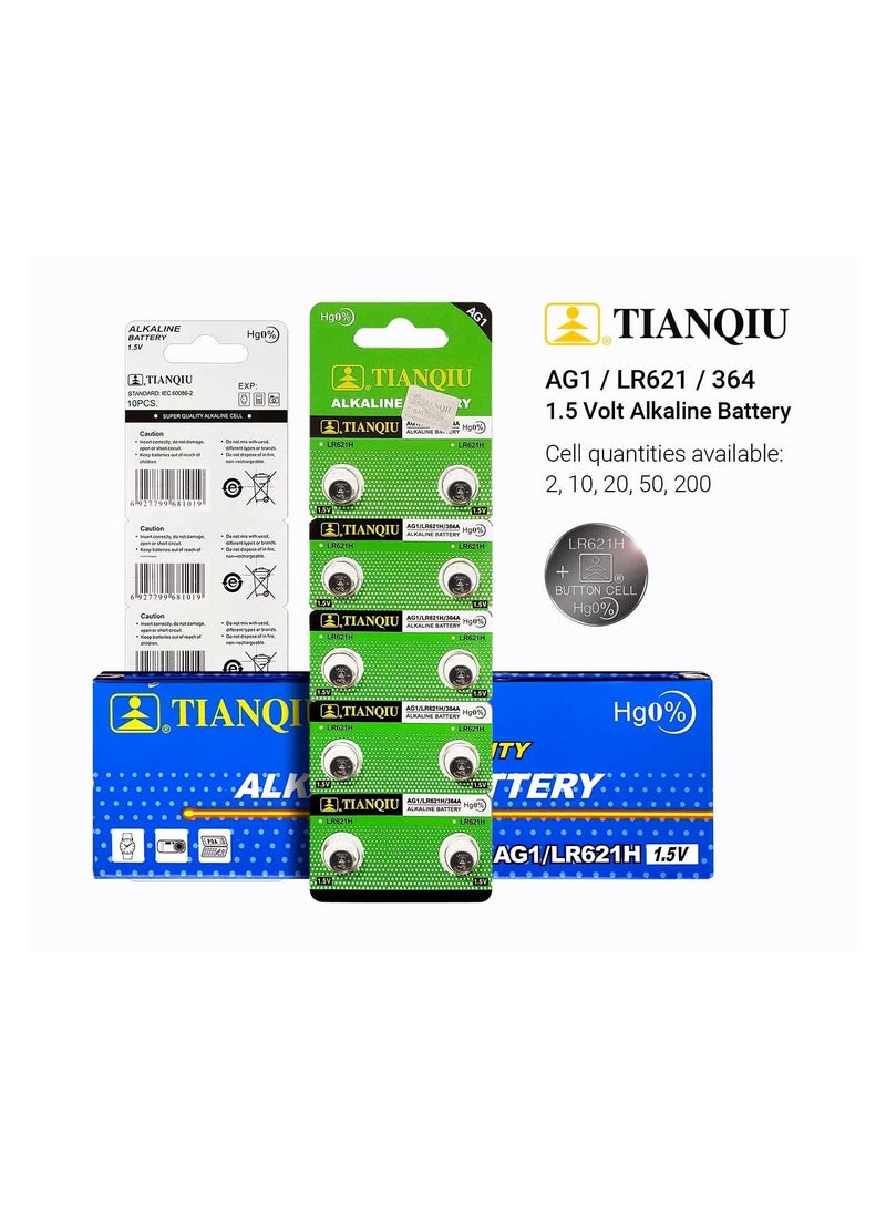 200-Pieces Tianqiu AG1/ LR621H/ 364A 1.5V Alkaline Batteries