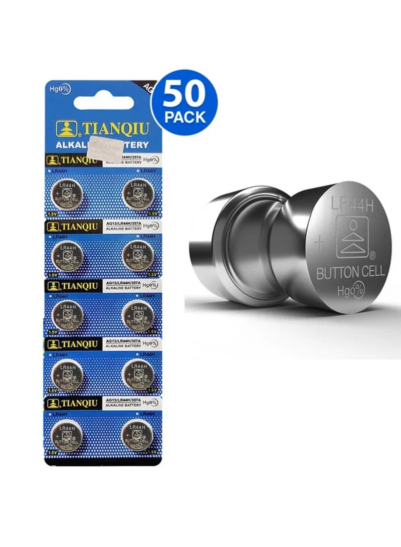 50-Pieces Tianqiu AG13/ LR44H/ 357A 1.5V Alkaline Batteries
