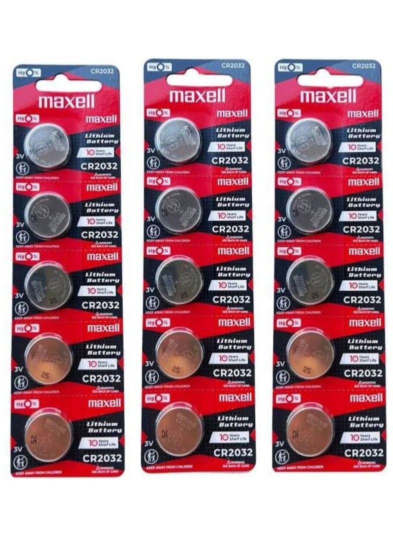 15-Pieces Maxell CR2032 Lithium 3V Japan Batteries