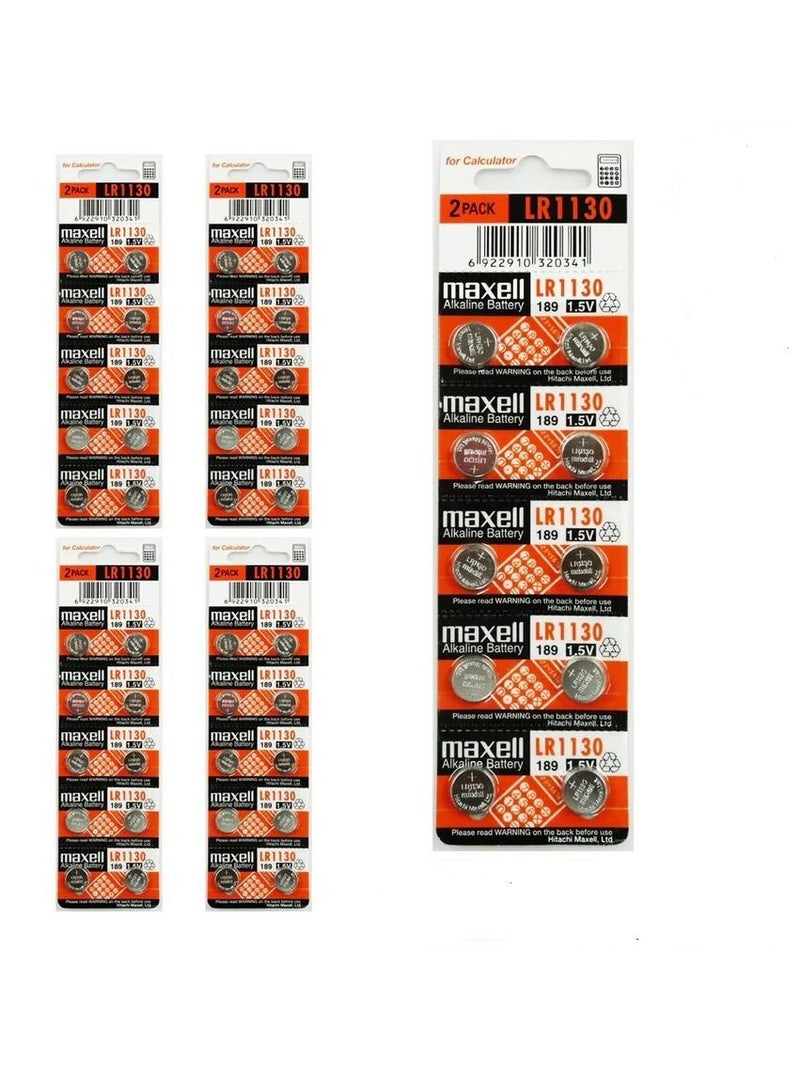 50-Pieces Maxell AG10 LR1130 (189) Alkaline 1.5V Batteries