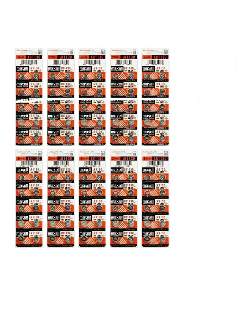 100-Pieces Maxell AG10 LR1130 (189) Alkaline 1.5V Batteries