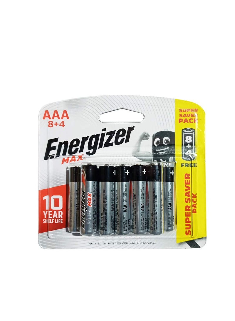 12 Piece AAA Max Alkaline Battery Set