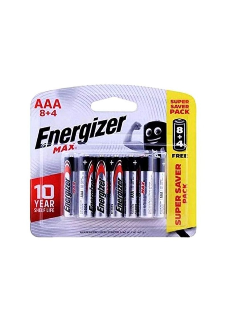 12 Piece AAA Max Alkaline Battery Set