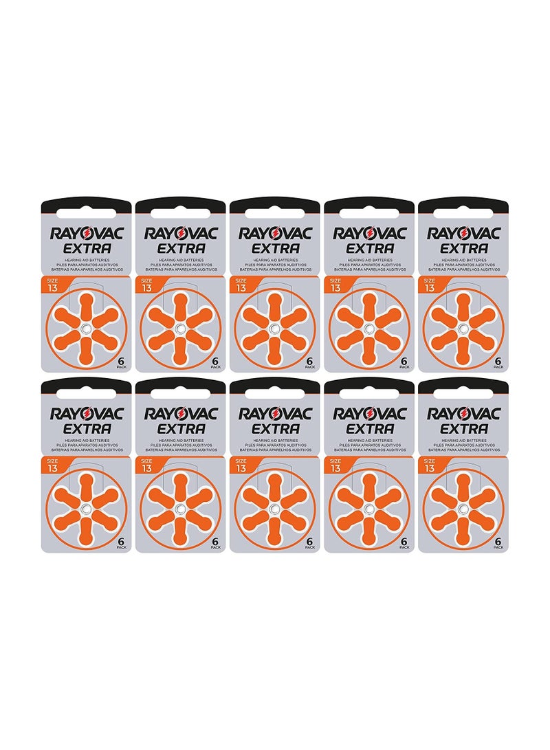 Rayovac Extra Hearing Aid (Size 13) Zinc-Air 1.45V Batteries - 60 Pieces