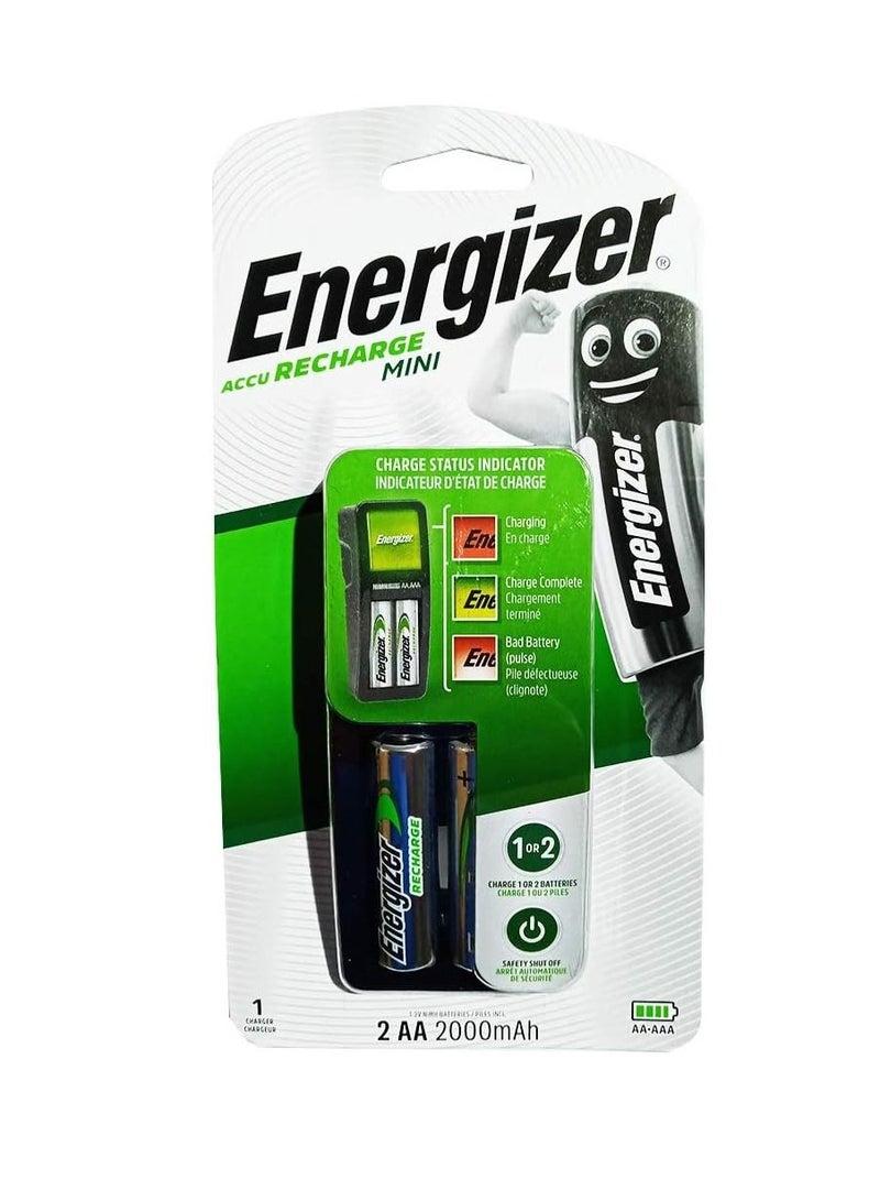 Energizer Mini Battery Charger With Two AA Batteries