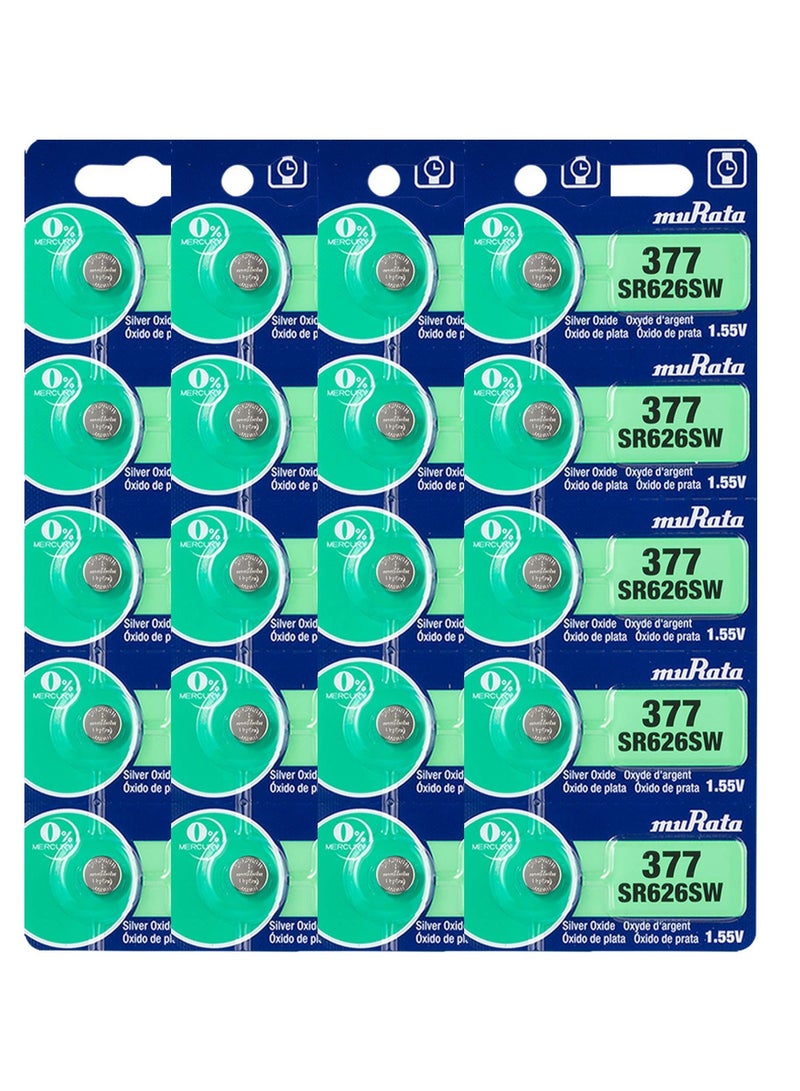 20-Pieces Murata SR626SW / 377 Silver Oxide 1.55V (muRata) Japan Batteries