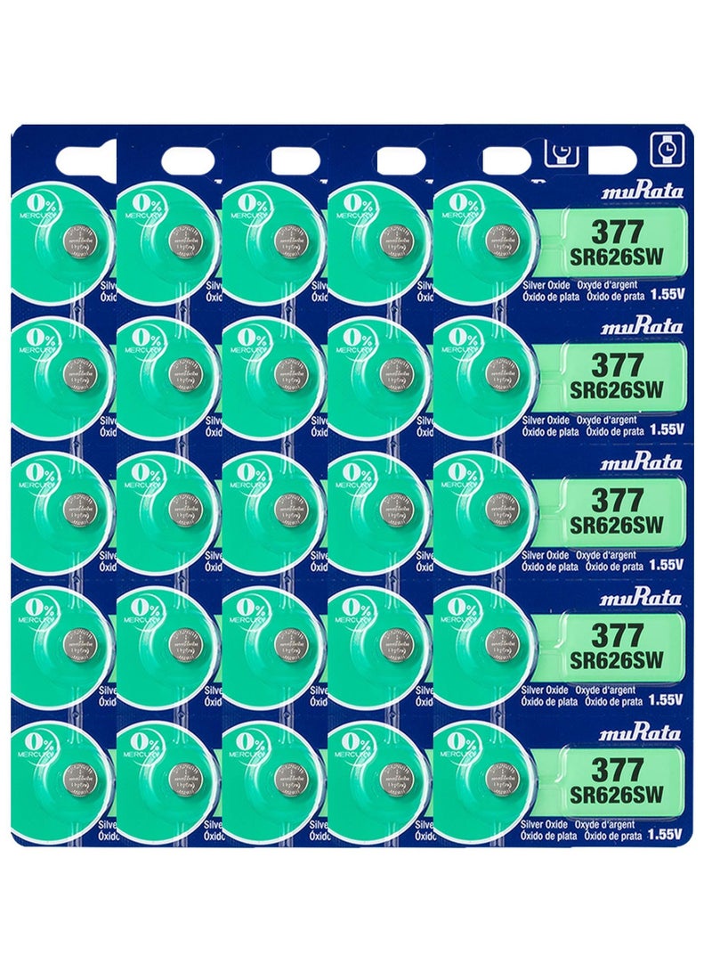 25-Pieces Murata SR626SW / 377 Silver Oxide 1.55V (muRata) Japan Batteries