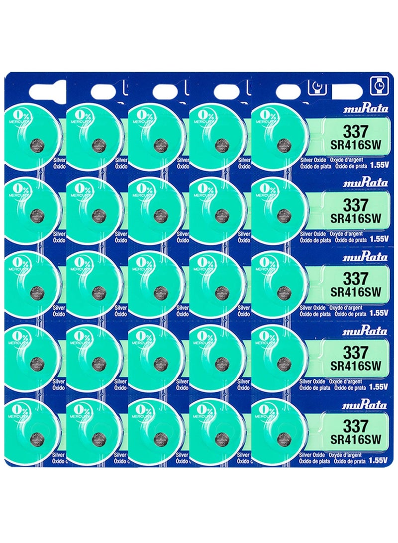 25-Pieces Murata SR416SW / 337 Silver Oxide 1.55V (muRata) Japan Batteries