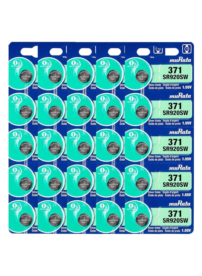 25-Pieces Murata SR920SW / 371 Silver Oxide 1.55V (muRata) Japan Batteries