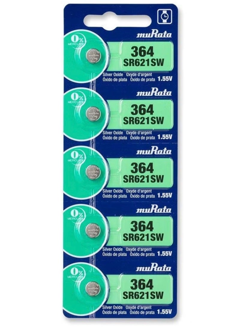 25-Pieces Murata SR621SW / 364 Silver Oxide 1.55V (muRata) Japan Batteries