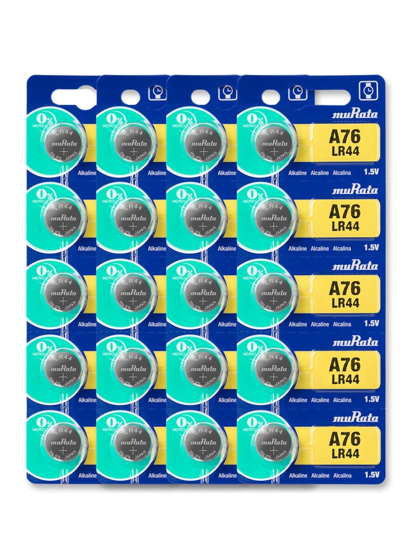 20-Pieces Murata AG13 LR44 (A76) Alkaline 1.5V Batteries