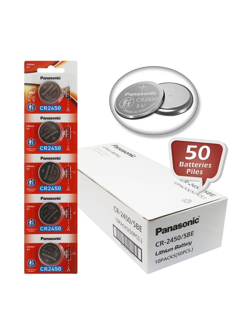 50-Pieces Panasonic CR2450 Lithium 3V Indonesia Batteries