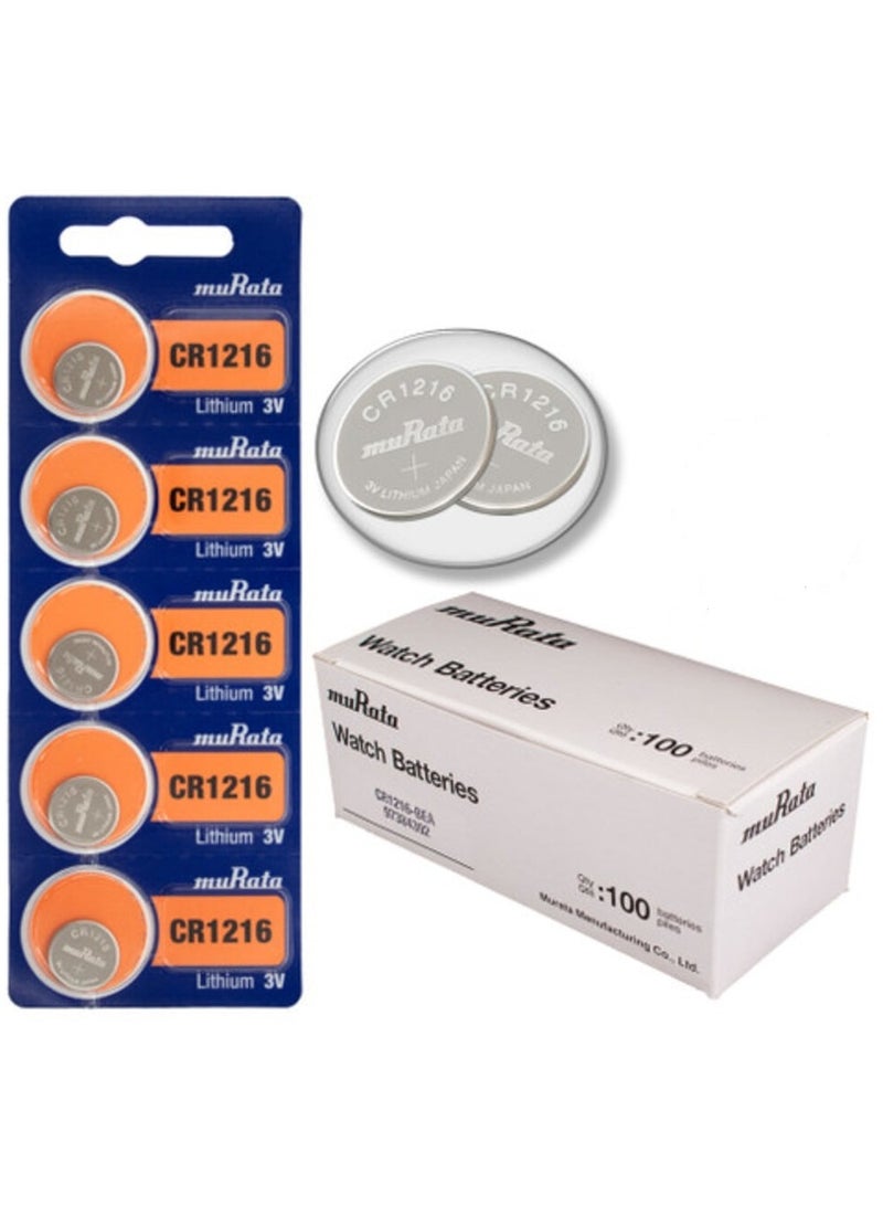 100-Pieces Murata CR1216 Lithium 3V (muRata) Japan Batteries