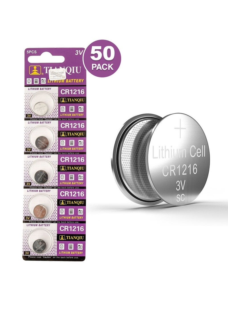 50-Pieces Tianqiu CR1216 Lithium 3V Batteries