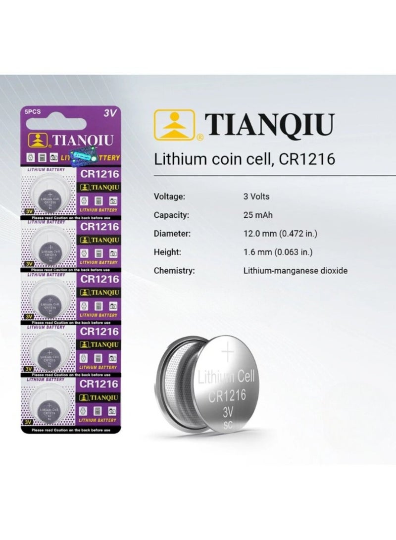 50-Pieces Tianqiu CR1216 Lithium 3V Batteries