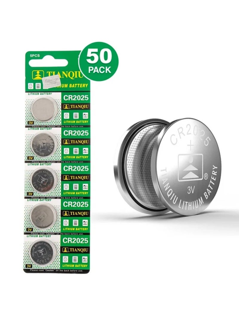 50-Pieces Tianqiu CR2025 Lithium 3V Batteries