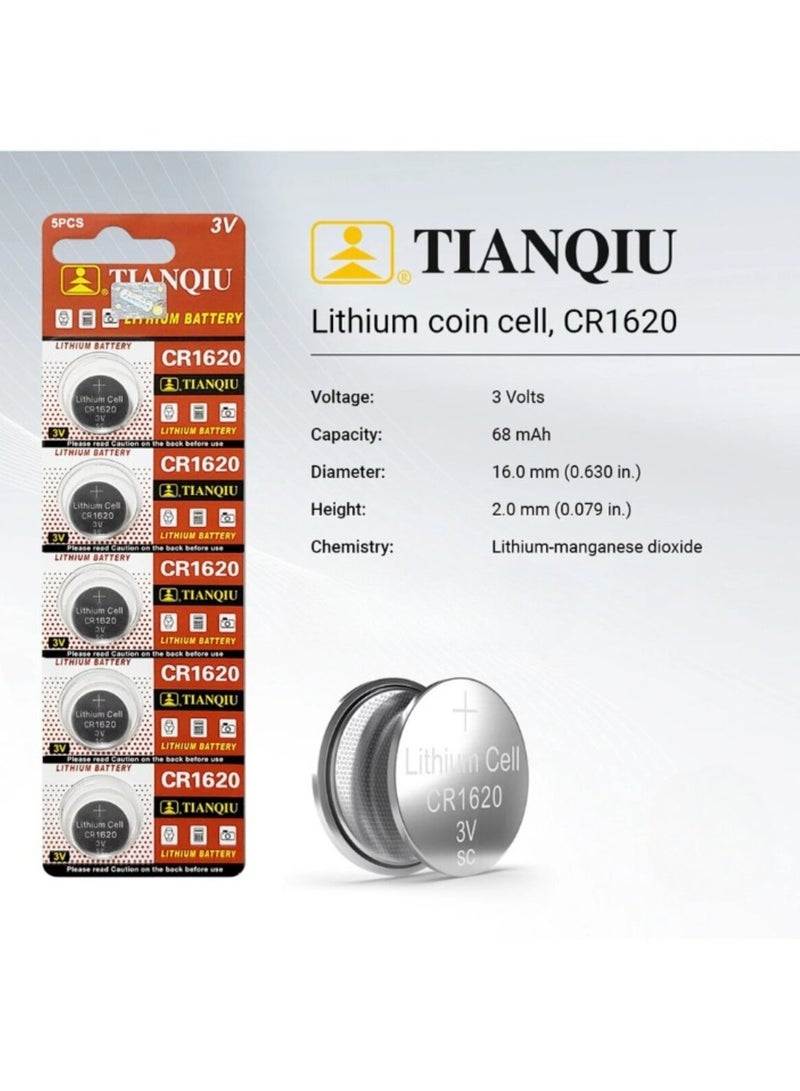 50-Pieces Tianqiu CR1620 Lithium 3V Batteries