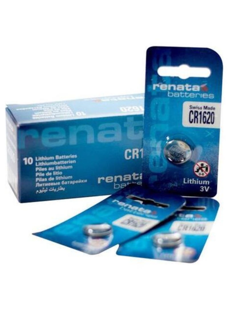 10-Pieces Renata CR1620 Swiss Made Lithium 3V Batteries