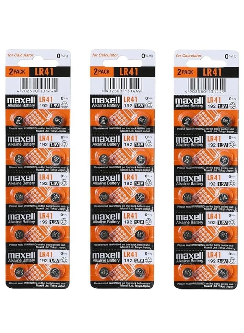 30-Pieces Maxell AG3 LR41 (192) Alkaline 1.5V Batteries