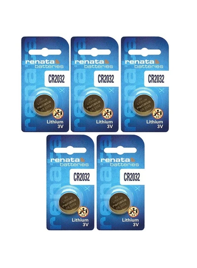 5-Pieces Renata CR2032 Lithium 3V Batteries