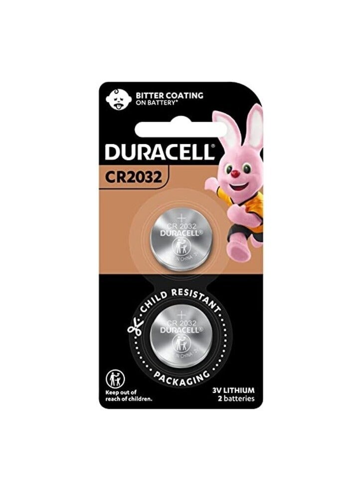 Duracell - CR2032 3V Lithium Coin DL2032 / CR2032 Button Batteries Regular - Pack of 2 - 10 Years Shelf Life