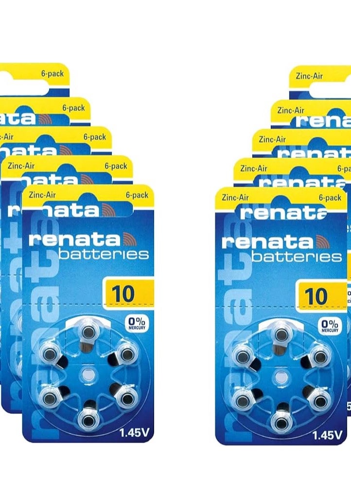 HEARING AID BATTERY RENATA 10 SIZE 60'S PACK. MADE IN GERMANY