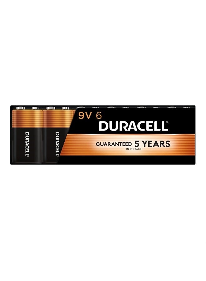 Duracell Coppertop 9V Battery, 6 Count Pack, 9 Volt Battery with Long-lasting Power, All-Purpose Alkaline 9V Battery for Household and Office Devices