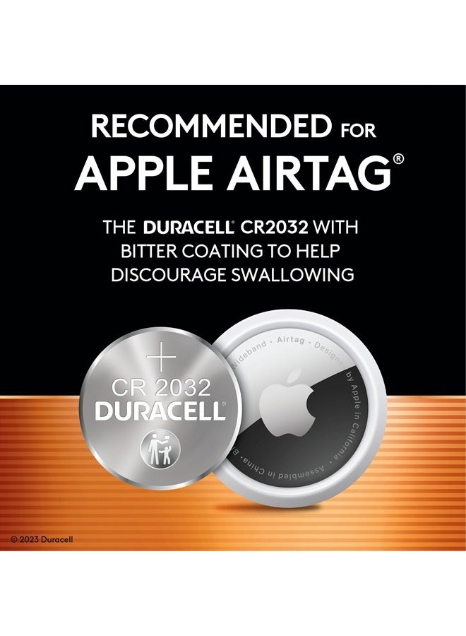 Duracell 2032 Lithium Battery. 6 Count Pack. Child Safety Features. Compatible with Apple AirTag, Key Fob, and other devices. CR2032 Battery Lithium Coin Battery. CR Lithium 3V Cell