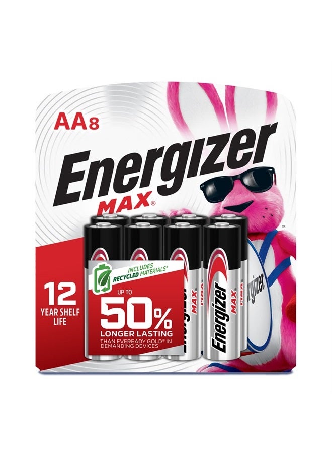 AA Batteries, Max Double A Battery Alkaline, 8 Count