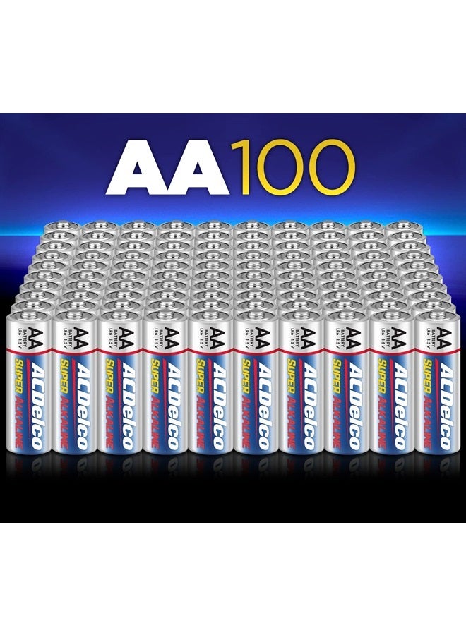 ACDelco 100-Count AA Batteries, Maximum Power Super Alkaline Battery, 10-Year Shelf Life, Reclosable Packaging