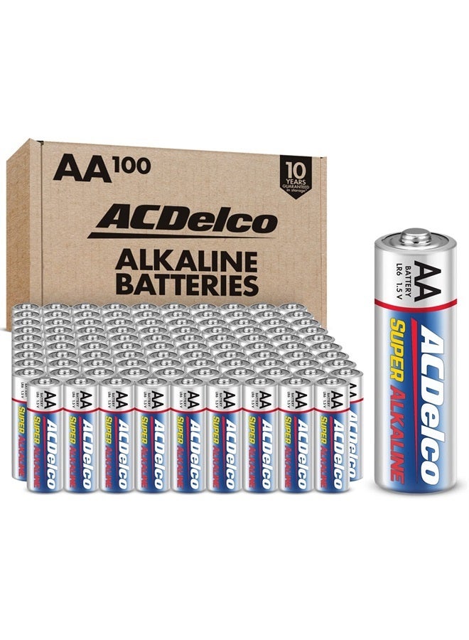 ACDelco 100-Count AA Batteries, Maximum Power Super Alkaline Battery, 10-Year Shelf Life, Reclosable Packaging