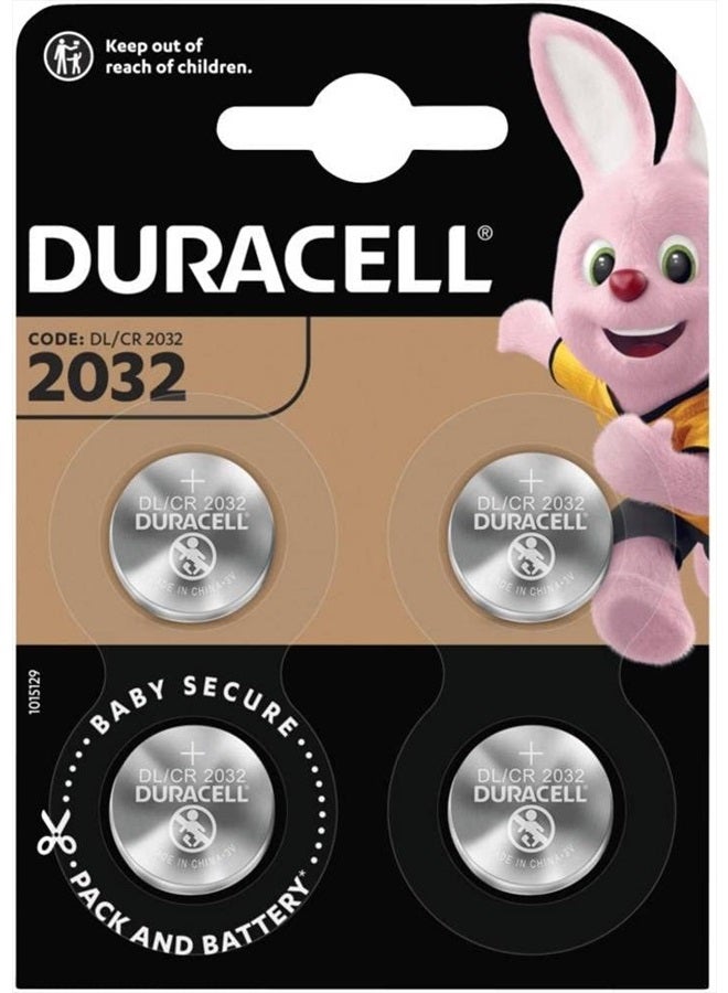 Duracell Specialty 2032 Lithium Coin Battery 3 V, Pack of 4, with Baby Secure Technology (CR2032)