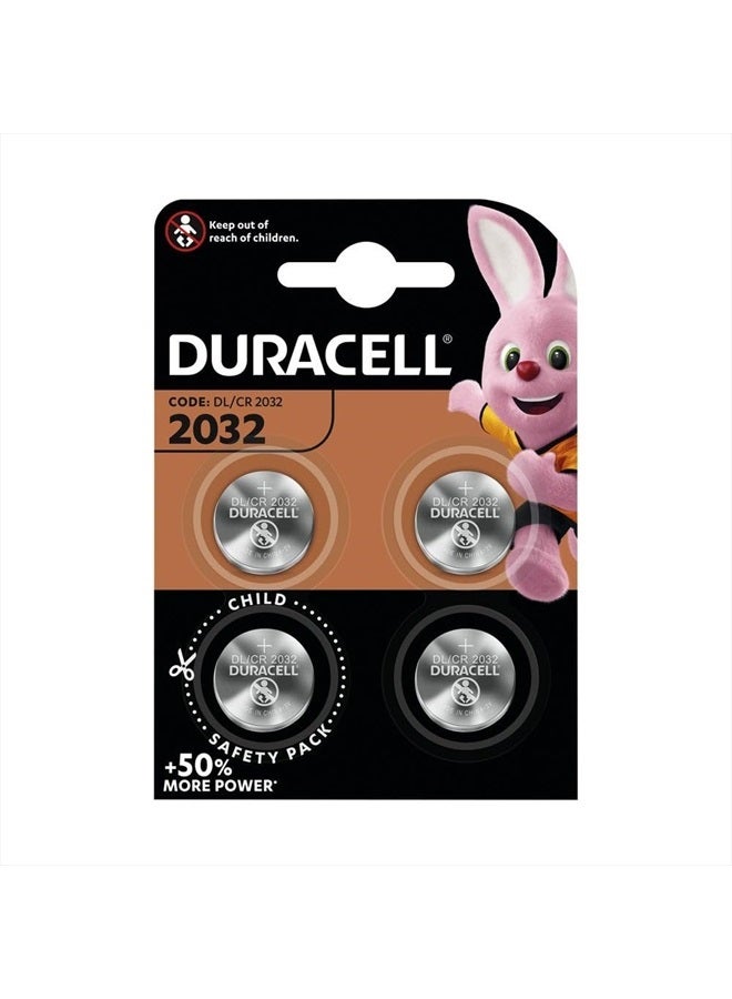 Duracell Specialty 2032 Lithium Coin Battery 3 V, Pack of 4, with Baby Secure Technology (CR2032)