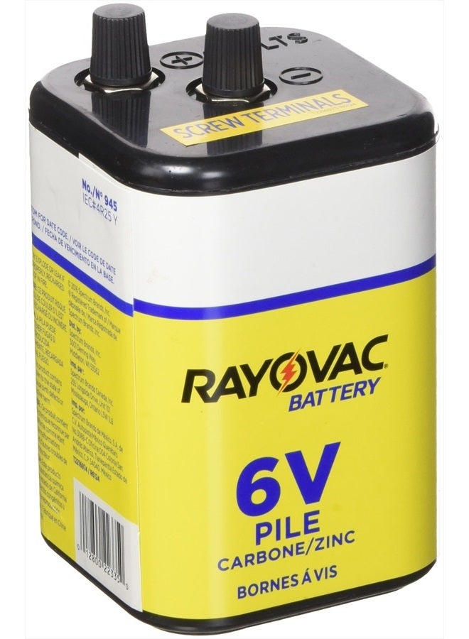 RAYOVAC Heavy Duty Lantern Battery, 6 Volt Screw Terminals, 945R4C